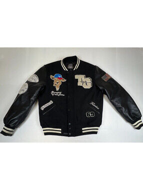 Top Gun Men USXL Black Varsity Bomber Jacket Leather Sleeve Patches Type MA-1